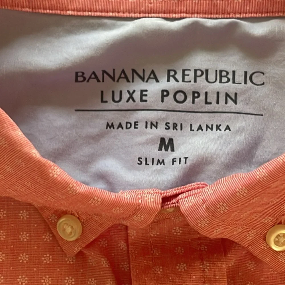 Banana Republic Slim 100% Luxe Poplin Cotton Short Sleeve Button Down Size Med